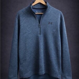 Greg Norman Play Dry Quarter Zip Pullover Mens L Navy Striped Golf Performance